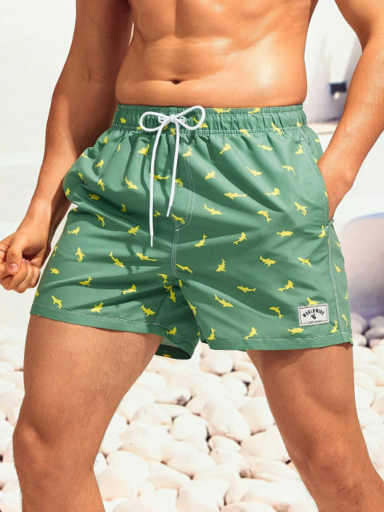 Manfinity Swimmode Men Allover Print Drawstring Waist Swim Trunks