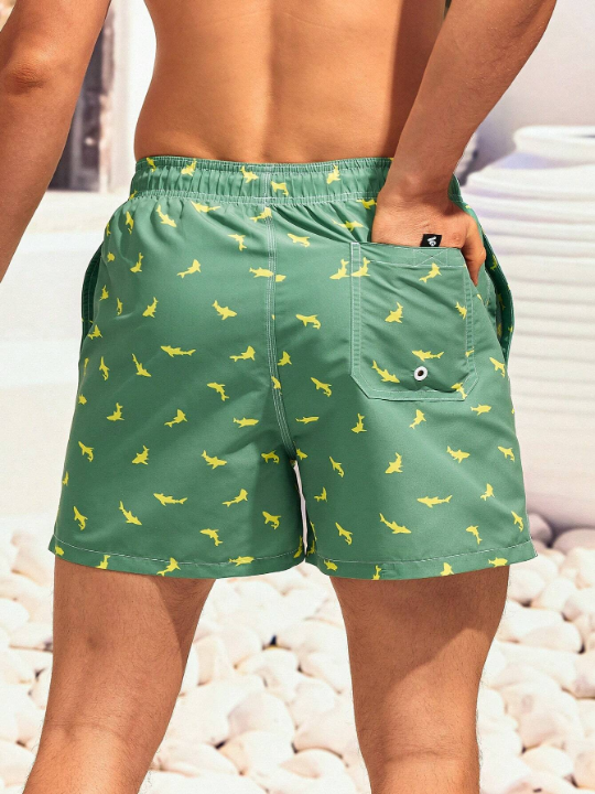 Manfinity Swimmode Men Allover Print Drawstring Waist Swim Trunks