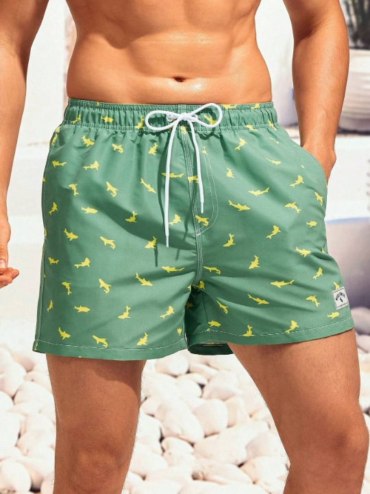 Manfinity Swimmode Men Allover Print Drawstring Waist Swim Trunks