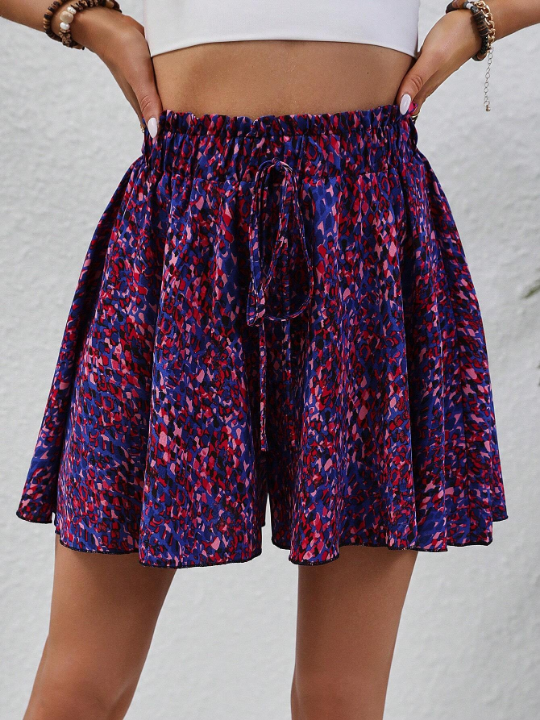 VCAY Allover Print Knot Waist Wide Leg Shorts