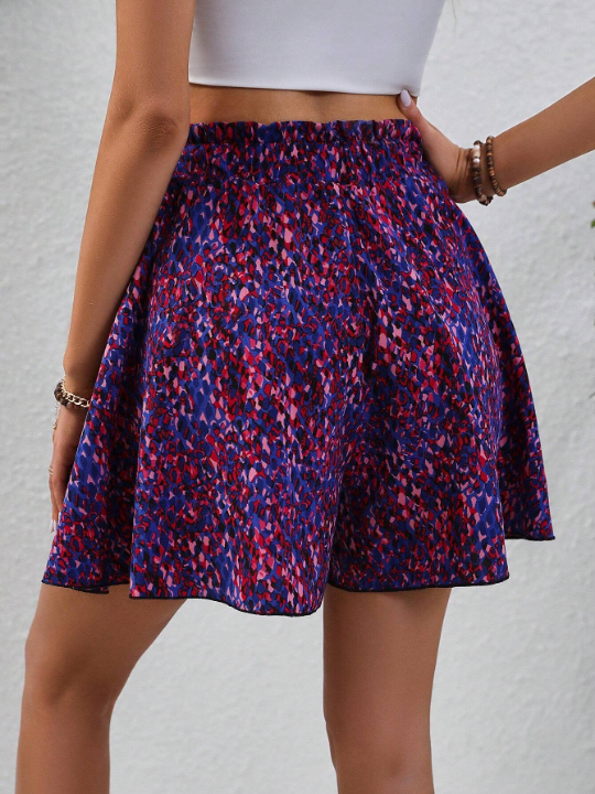 VCAY Allover Print Knot Waist Wide Leg Shorts