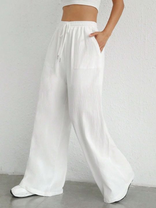 EZwear Drawstring Waist Wide Leg Pants