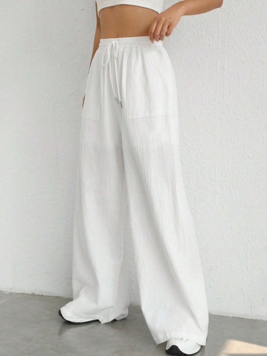 EZwear Drawstring Waist Wide Leg Pants