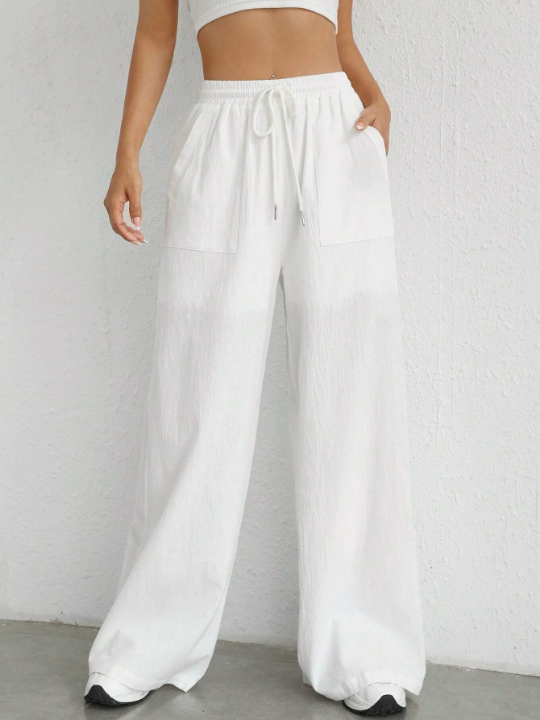 EZwear Drawstring Waist Wide Leg Pants