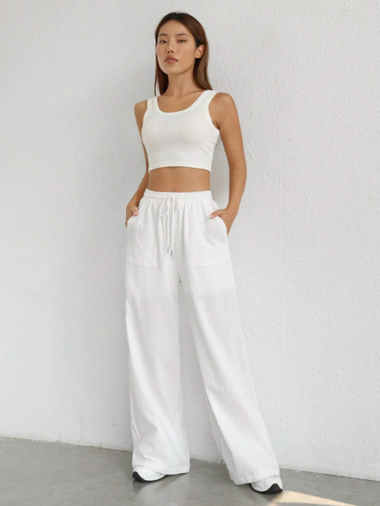 EZwear Drawstring Waist Wide Leg Pants