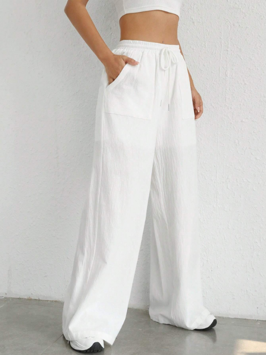 EZwear Drawstring Waist Wide Leg Pants