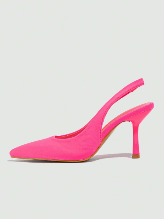 Funky Neon-pink Pumps For Women, Point Toe Pyramid Heeled Slingback Pumps