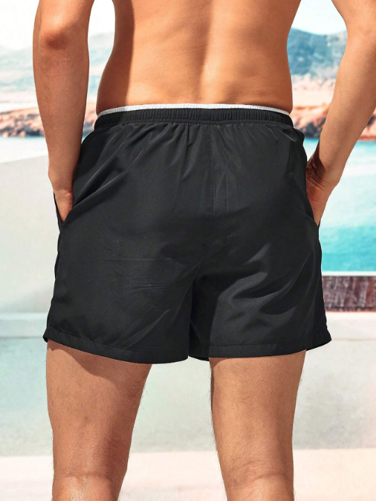 Manfinity Swimmode Men Letter Graphic Drawstring Waist Swim Shorts