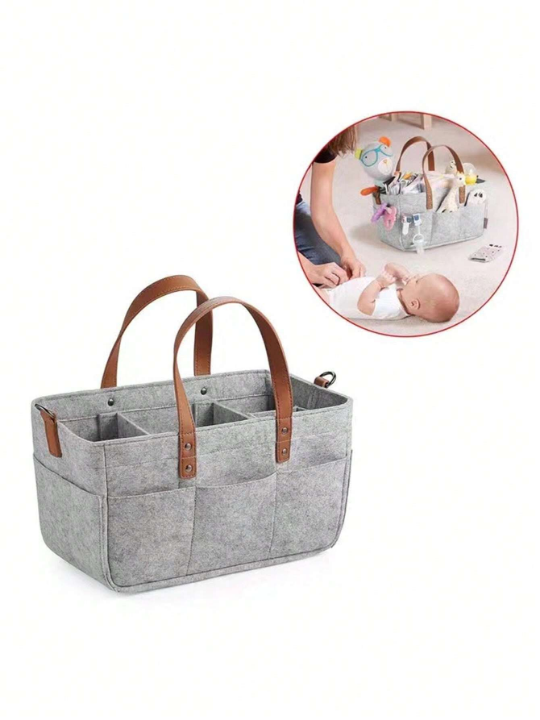 1pc Baby Multi-Compartment Fabric Diaper Bag