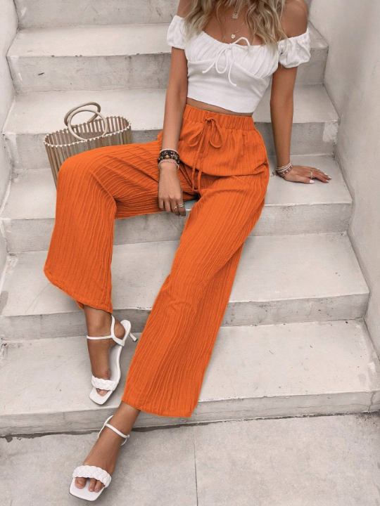 VCAY Solid Knot Front Wide Leg Pants