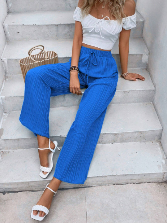 VCAY Solid Knot Front Wide Leg Pants