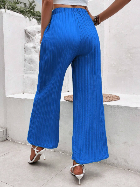 VCAY Solid Knot Front Wide Leg Pants