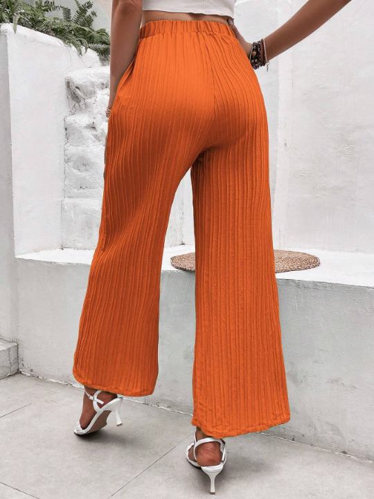 VCAY Solid Knot Front Wide Leg Pants