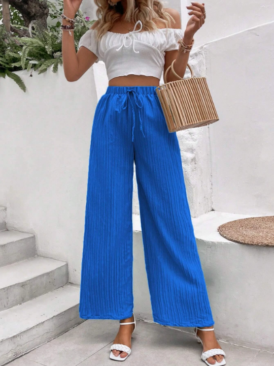 VCAY Solid Knot Front Wide Leg Pants