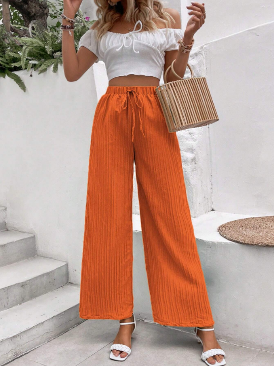 VCAY Solid Knot Front Wide Leg Pants