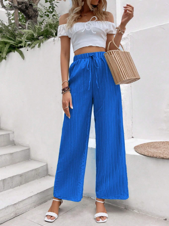 VCAY Solid Knot Front Wide Leg Pants