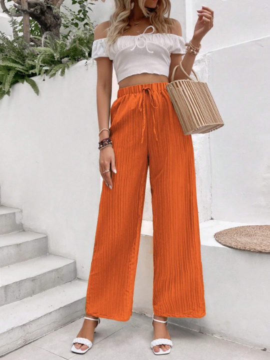 VCAY Solid Knot Front Wide Leg Pants