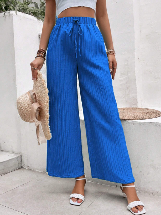 VCAY Solid Knot Front Wide Leg Pants