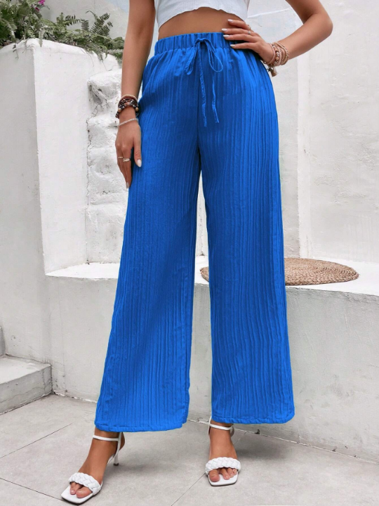 VCAY Solid Knot Front Wide Leg Pants