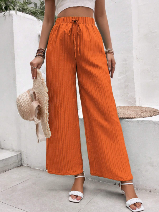 VCAY Solid Knot Front Wide Leg Pants