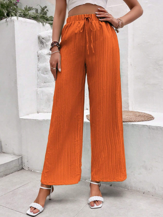 VCAY Solid Knot Front Wide Leg Pants