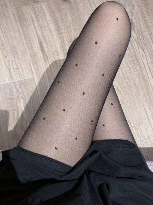 1pair Women Dot Pattern Fashionable Tights For Daily Life