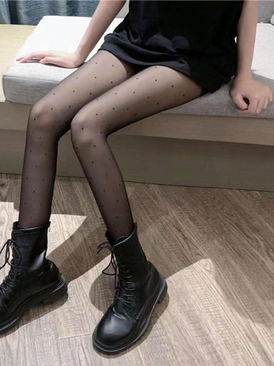 1pair Women Dot Pattern Fashionable Tights For Daily Life