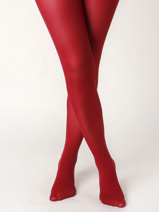 1pair Women's Solid Red Pantyhose, Simple & Elegant, Basic Leggings