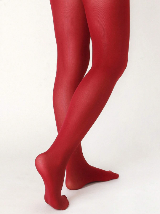 1pair Women's Solid Red Pantyhose, Simple & Elegant, Basic Leggings