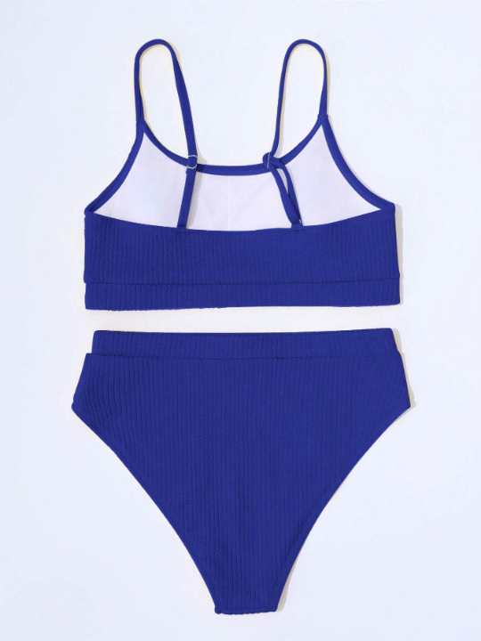 Swim Basics Plain High Waisted Bikini Swimsuit