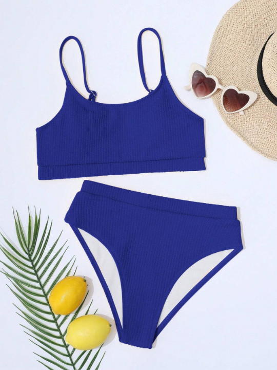 Swim Basics Plain High Waisted Bikini Swimsuit