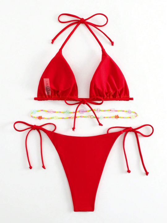 Halter Triangle Tie Side Bikini Swimsuit