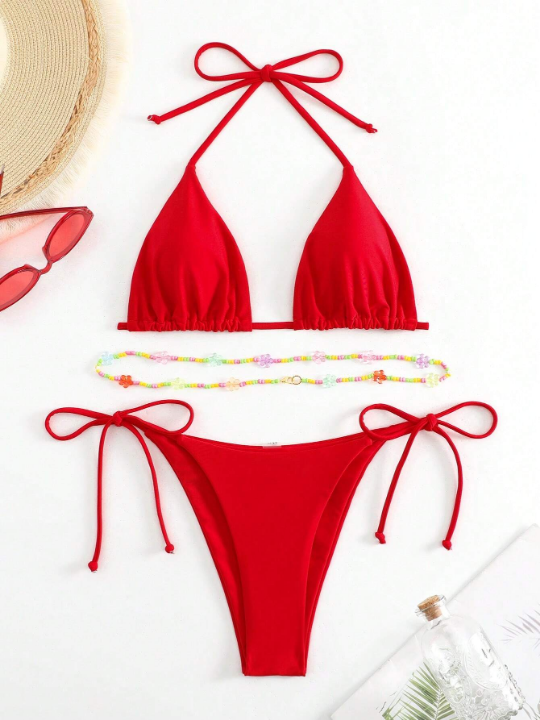 Halter Triangle Tie Side Bikini Swimsuit