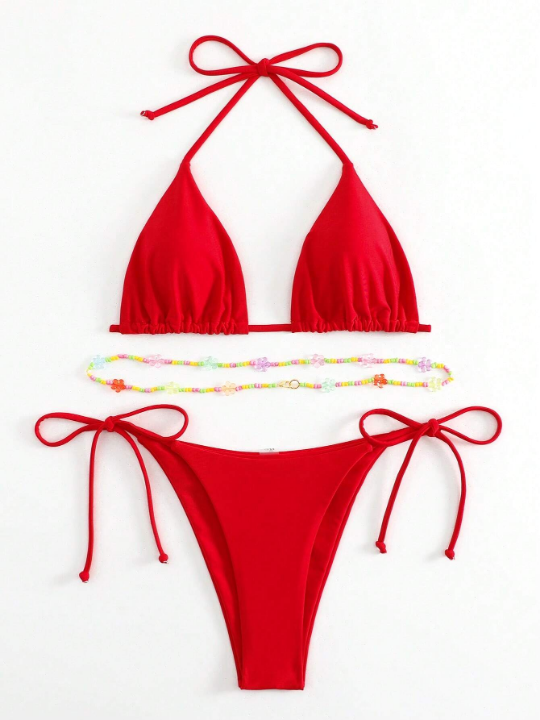 Halter Triangle Tie Side Bikini Swimsuit