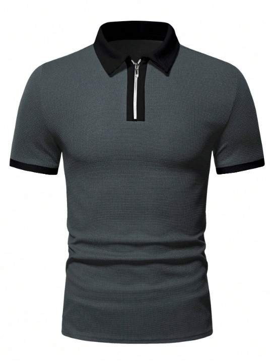 Manfinity Homme Men Contrast Trim Quarter Zip Polo Shirt