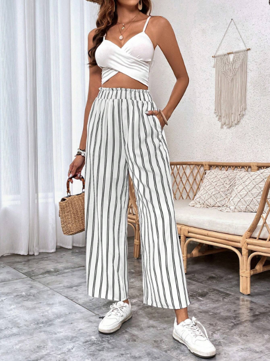 LUNE Striped Print Slant Pocket Pants