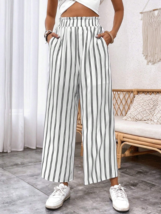 LUNE Striped Print Slant Pocket Pants