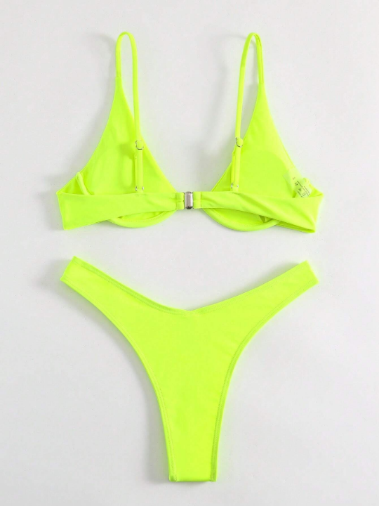 Swim Basics Neon Lime Underwire High Cut Bikini Swimsuit