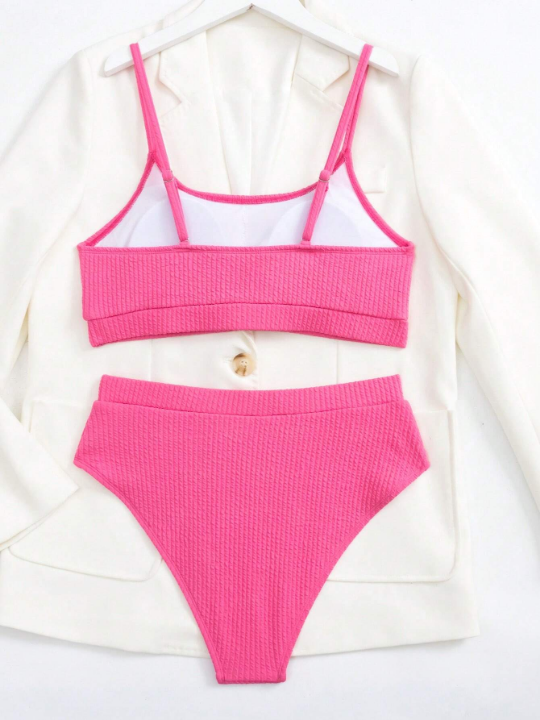 Swim Basics Plain High Waisted Bikini Swimsuit