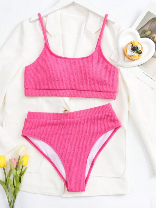 Swim Basics Plain High Waisted Bikini Swimsuit