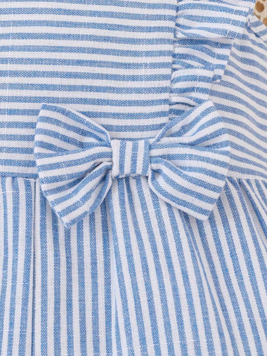 Baby Girl Striped Ruffle Trim Bow Front Romper