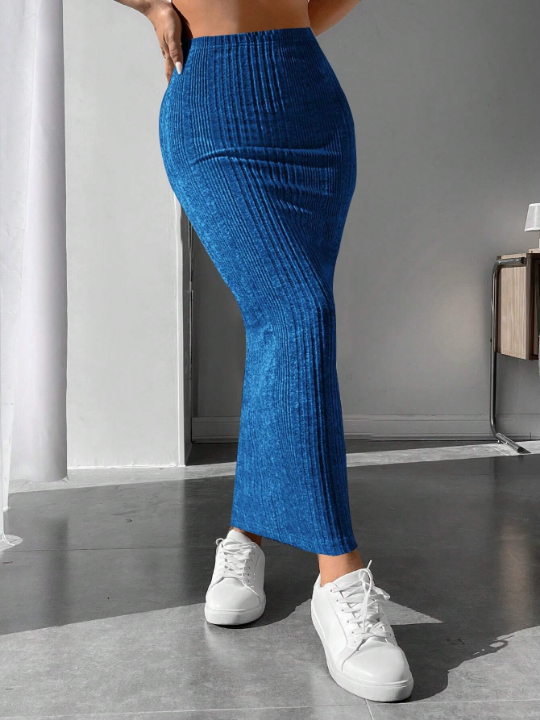 PETITE High Waist Ribbed Knit Pencil Skirt