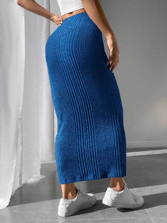 PETITE High Waist Ribbed Knit Pencil Skirt