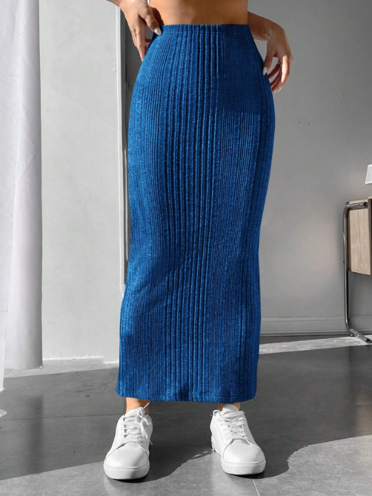 PETITE High Waist Ribbed Knit Pencil Skirt