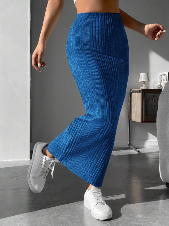 PETITE High Waist Ribbed Knit Pencil Skirt