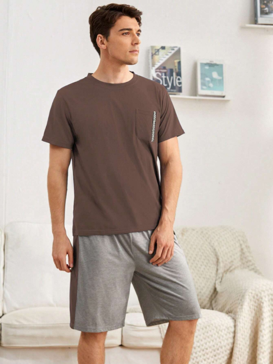 Men Pocket Front Tee With Shorts PJ Set