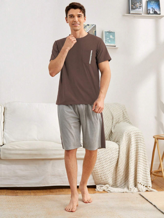 Men Pocket Front Tee With Shorts PJ Set