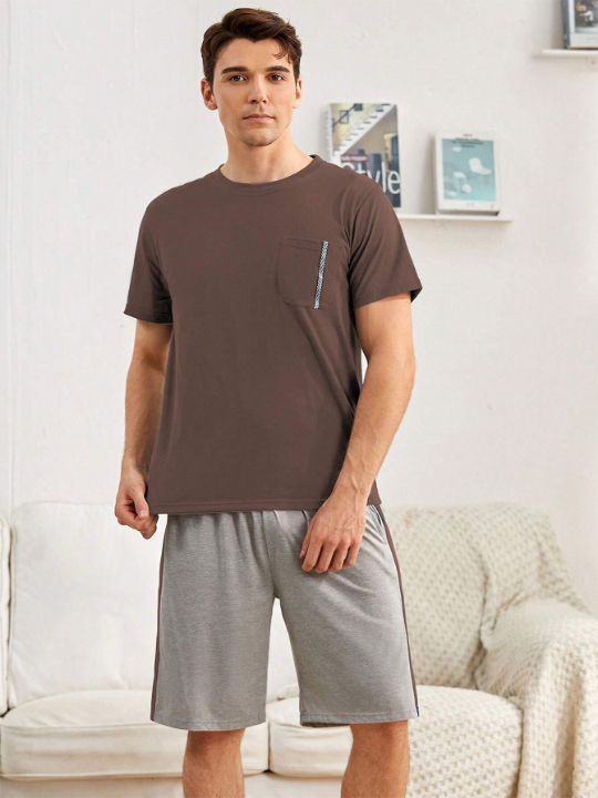 Men Pocket Front Tee With Shorts PJ Set