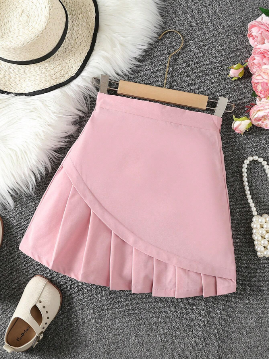 Tween Girl Solid Pleated Hem Skirt