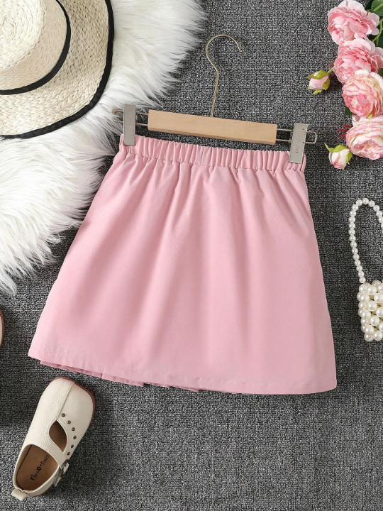 Tween Girl Solid Pleated Hem Skirt